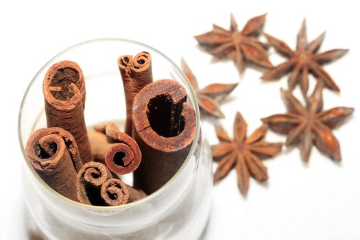 anice and cinnamon isolated on white background