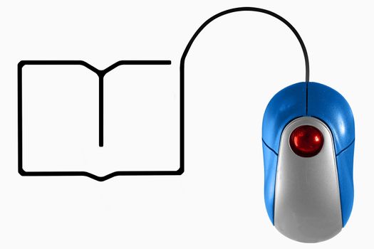 Book depicted by computer mouse cable