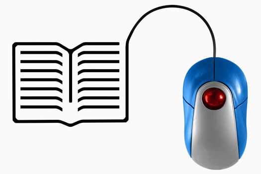 Book depicted by computer mouse cable