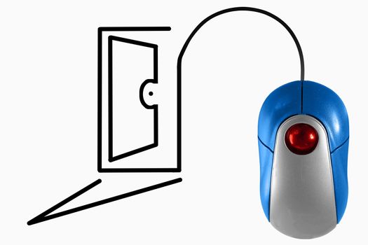 Door depicted by computer mouse cable