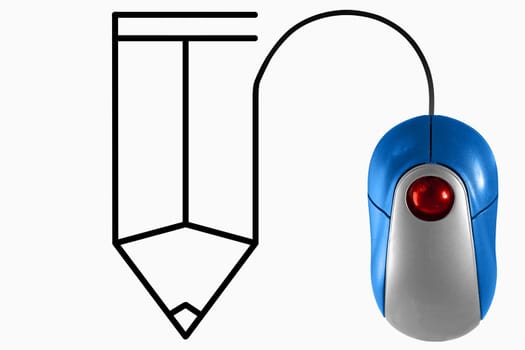 Pencil depicted by computer mouse cable