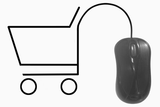 Shopping cart depicted by computer mouse cable