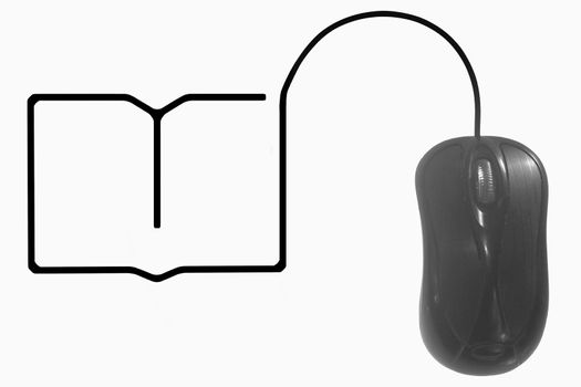 Book depicted by computer mouse cable