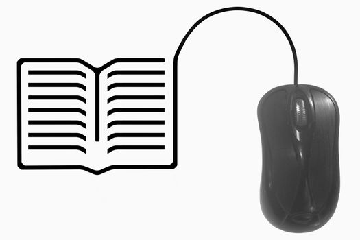 Book depicted by computer mouse cable