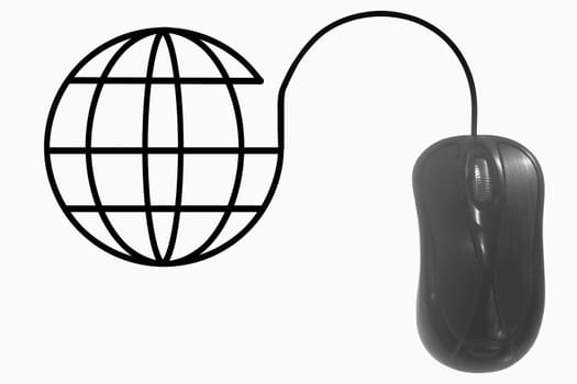 Globe depicted by computer mouse cable