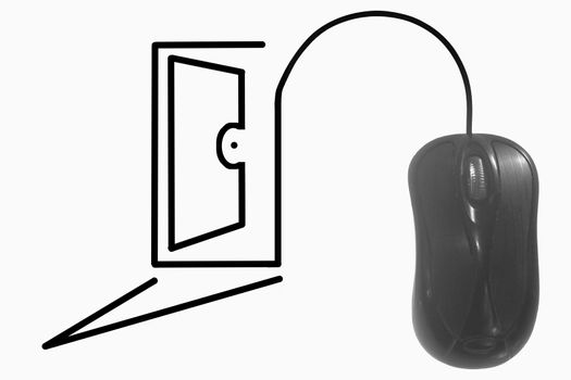Door depicted by computer mouse cable