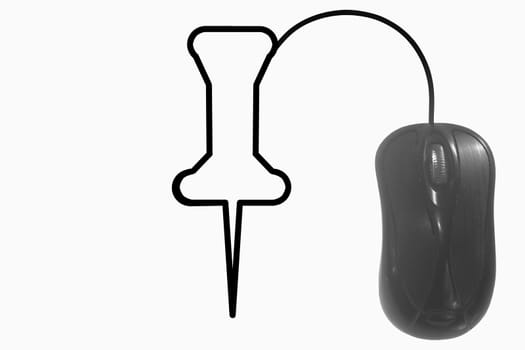 Pushpin depicted by computer mouse cable