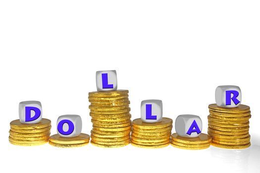 Golden coins Bar Graph with Dollar word on blocks