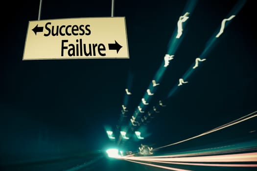 A Notice Board On A National Highway tunnel  Showing Success Failure, Concept