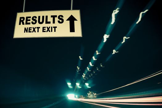 A Notice Board On A National Highway tunnel  Showing Results Next Exit Concept