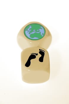 Two rolling dice patterned with the Earth & Feet