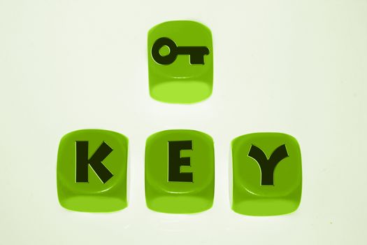 Key symbol with word KEY on cubes