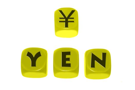 Yen symbol with word YEN on cubes