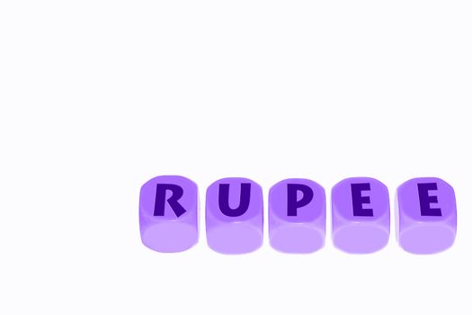 word RUPEE on cubes
