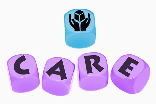word CARE on cubes