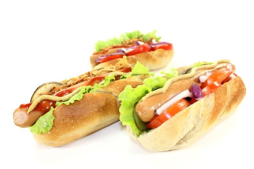 various Hot Dog's in front of white background