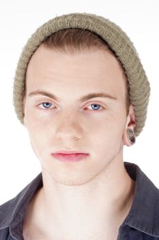 Portrait of a Teenage Boy with Cap - Isolated on White