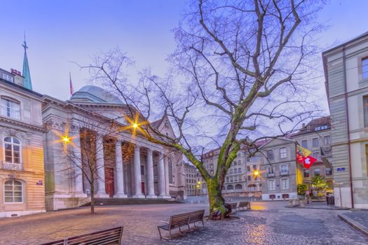 Cathedral Saint-Pierre by night in Geneva, Switzerland, HDR