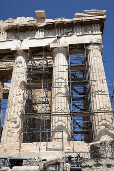 The Parthenon is a temple on the Athenian Acropolis, Greece, dedicated to the maiden goddess Athena, whom the people of Athens considered their patron deity. Its construction began in 447 BC when the Athenian Empire was at the height of its power. It was completed in 438 BC, although decoration of the building continued until 432 BC.