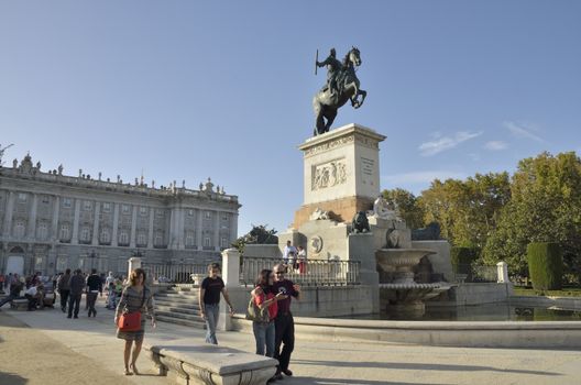 Western side of the Plaza of Oriente, chaired by the Royal Palace in Madrid, Spain.
