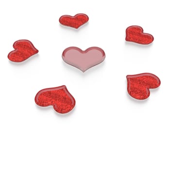 Red Valentine hearts isolated on white. Three dimensional render.