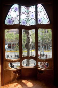 BARCELONA - APRIL 14: The house Casa Battlo (also could the house of bones) designed by Antoni Gaudi with his famous expressionistic style on April 14, 2012 in Barcelona, Spain