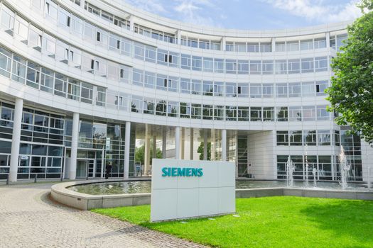 Munich, Germany - September 04: New Siemens AG scientific research and production complex in modern headquarters office building in Munich.