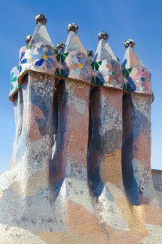 BARCELONA - APRIL 14: Roof architecture at Casa Batllo, (also could the house of bones) designed by Antoni Gaudi with his famous expressionistic style on April 14, 2012 in Barcelona, Spain