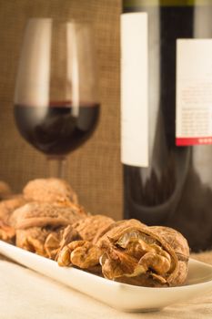 walnuts and red wine can be enjoyed in the winter evenings