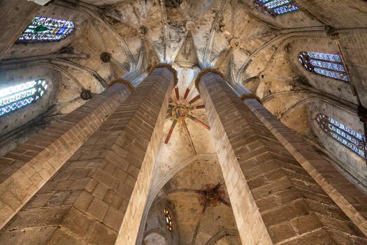 BARCELONA, SPAIN - APRIL 15: interior from gothic cathedral of Santa Maria del Mar on April 15, 2012 in Barcelona, Spain. Built between 1329 and 1383 at the height of Catalonia's maritime and mercantile preeminence.