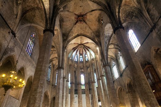 BARCELONA, SPAIN - APRIL 15: interior from gothic cathedral of Santa Maria del Mar on April 15, 2012 in Barcelona, Spain. Built between 1329 and 1383 at the height of Catalonia's maritime and mercantile preeminence.