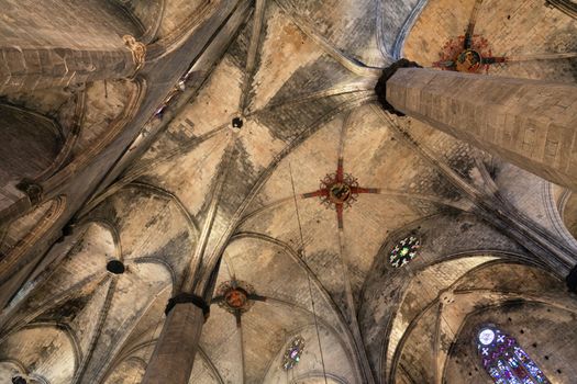 BARCELONA, SPAIN - APRIL 15: interior from gothic cathedral of Santa Maria del Mar on April 15, 2012 in Barcelona, Spain. Built between 1329 and 1383 at the height of Catalonia's maritime and mercantile preeminence.