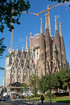 BARCELONA, SPAIN - APRIL 16: La Sagrada Familia, the impressive cathedral designed by Antoni Gaudi, which is unfinished on April 16, 2012 in Barcelona, Spain.