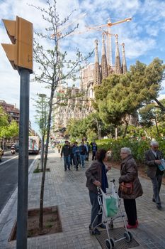BARCELONA, SPAIN - APRIL 16: La Sagrada Familia, the impressive cathedral designed by Antoni Gaudi, which is unfinished on April 16, 2012 in Barcelona, Spain.