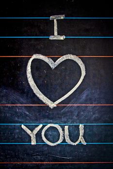 I Love You. Handwritten message on a chalkboard