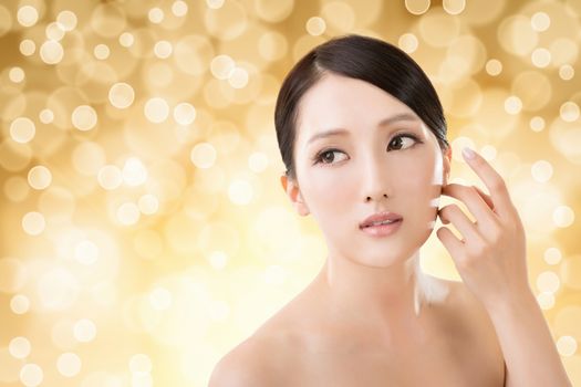 Asian beauty face closeup portrait with clean and fresh elegant lady.