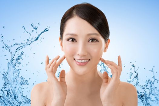 Asian beauty face closeup portrait with clean and fresh elegant lady.