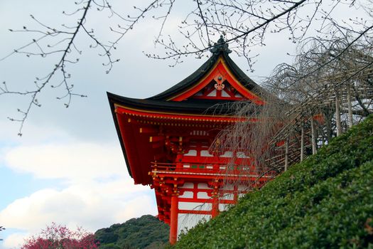 Photo shows details of old Japanese temple.