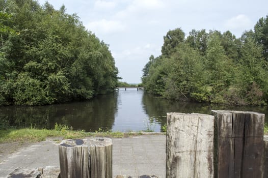 wooden poles with water view in the background