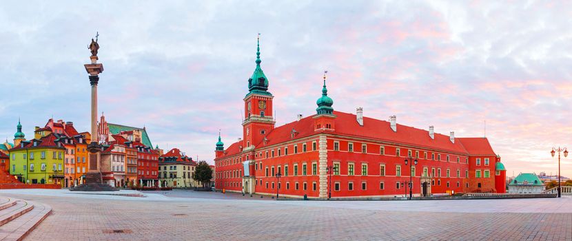 Castle square panorama in Warsaw, Poland early in the morning