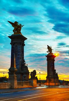 Aleksander III bridge in Paris at sunrise