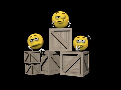 Several wooden boxes with emoticons