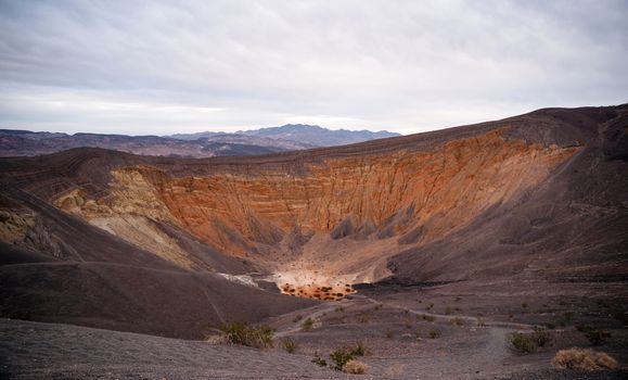 Overcast skies enhance the color inside Ubehebe Crater