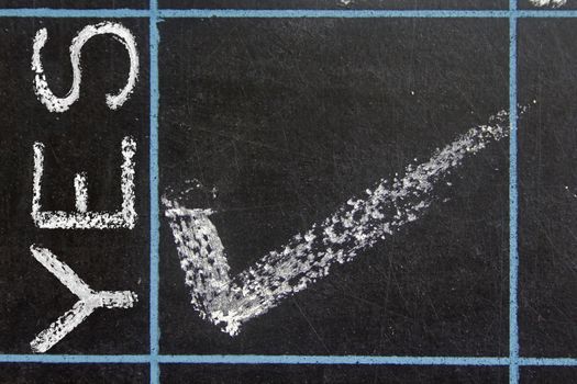 yes word handwritten on black chalkboard