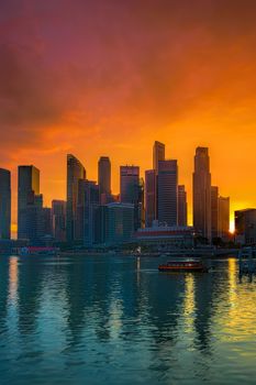 View of Singapore city skyline at sunset