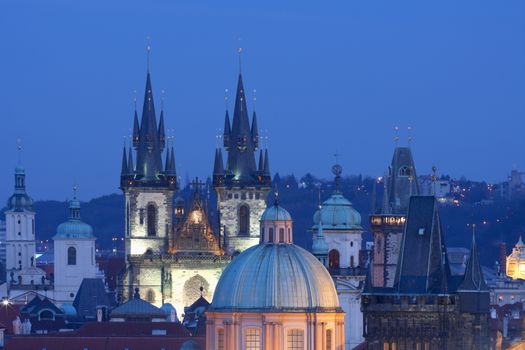 czech republic, prague - spires of the old town and tyn church