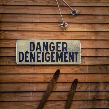 Retro Snow Danger Sign In The French Alps