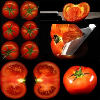 tomatoes collage composition nested on a black square frame