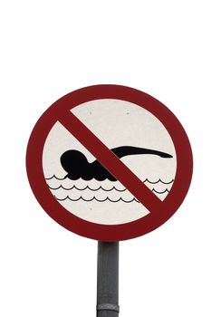 no swimming sign on a white background with a clipping path