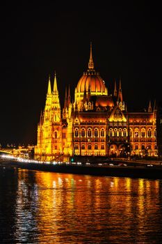 Parliament building in Budapest, Hungary at night